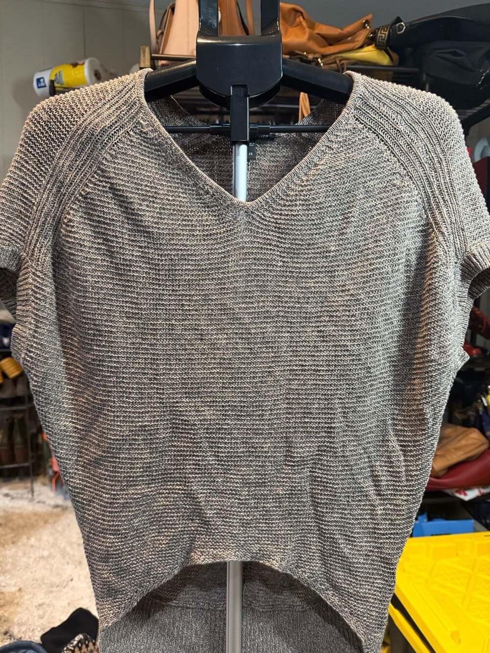 Eileen Fisher 100% Linen V-Neck High-Low Knit Tunic Sweater Gray XS